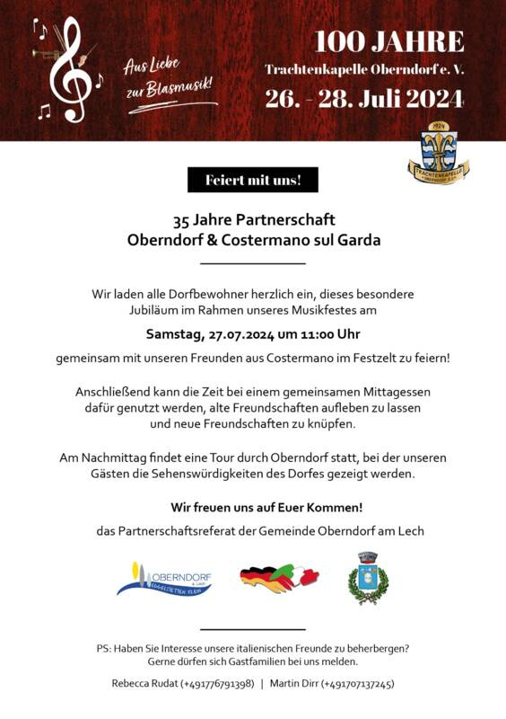 Einladung Jubiläum 35 Jahre Partnerschaft Costermano